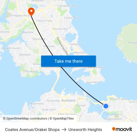 Coates Avenue/Orakei Shops to Unsworth Heights map