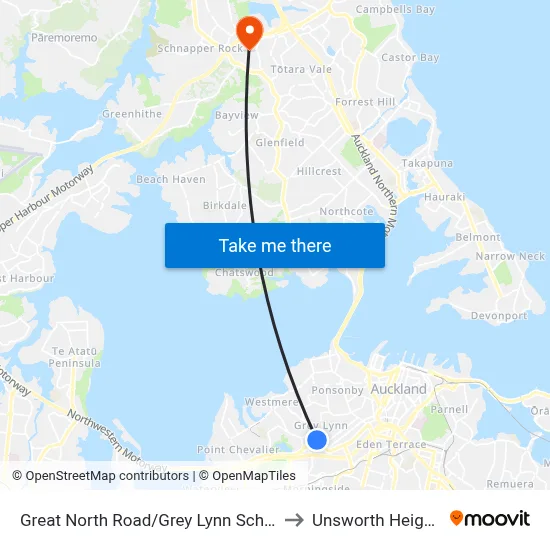 Great North Road/Grey Lynn School to Unsworth Heights map