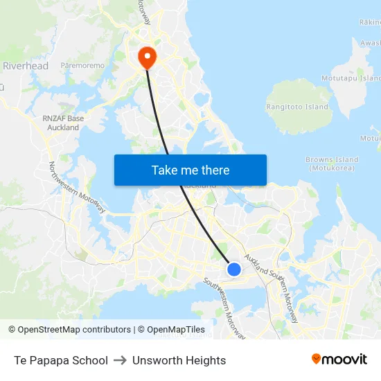 Te Papapa School to Unsworth Heights map