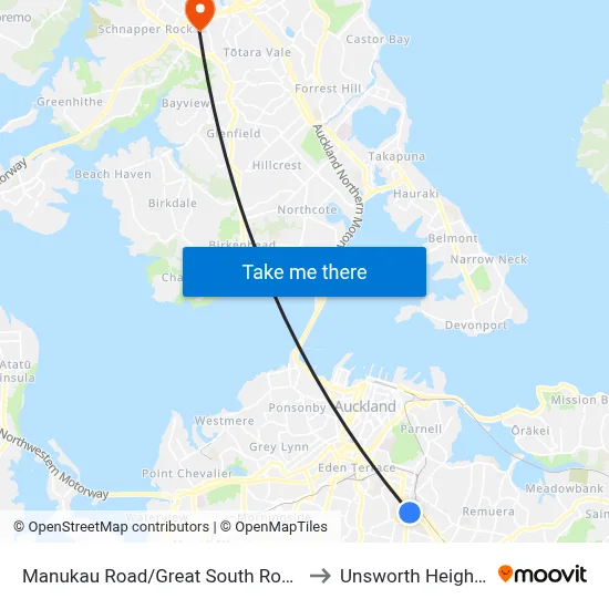 Manukau Road/Great South Road to Unsworth Heights map