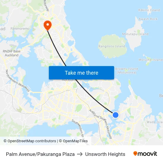 Palm Avenue/Pakuranga Plaza to Unsworth Heights map