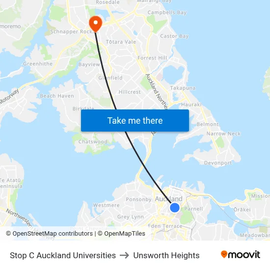 Stop C Auckland Universities to Unsworth Heights map