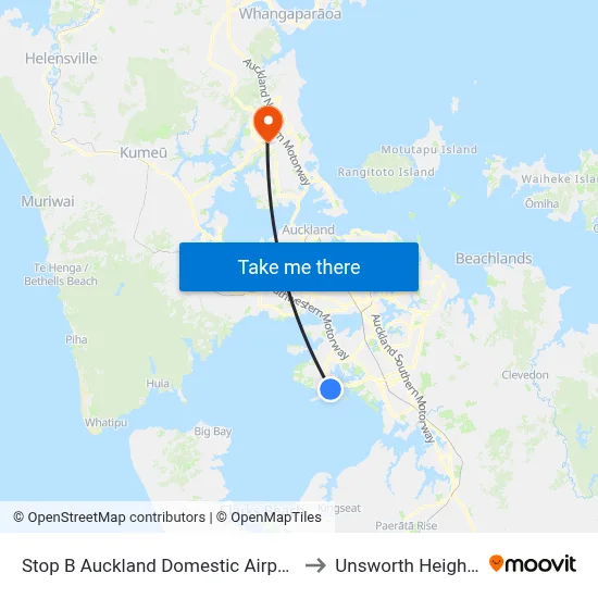 Stop B Auckland Domestic Airport to Unsworth Heights map
