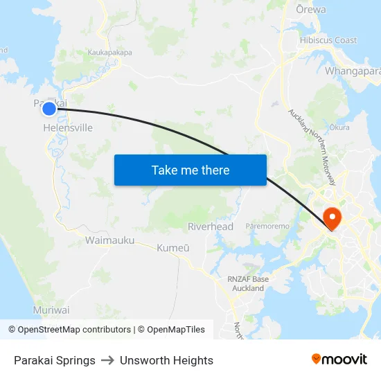 Parakai Springs to Unsworth Heights map