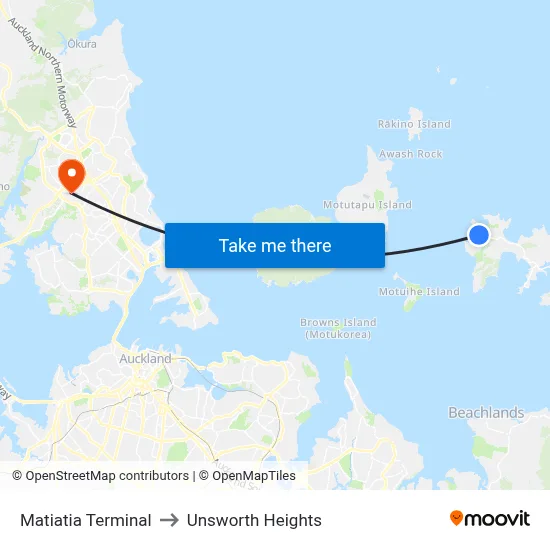 Matiatia Terminal to Unsworth Heights map