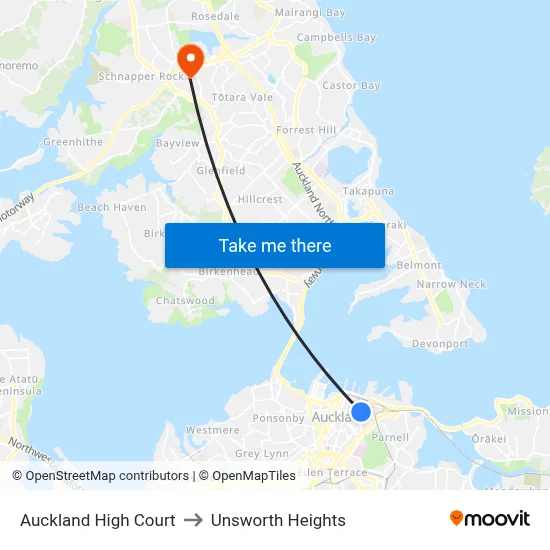 Auckland High Court to Unsworth Heights map