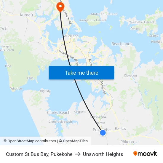 Custom St Bus Bay, Pukekohe to Unsworth Heights map