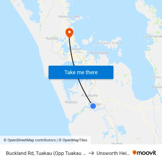 Buckland Rd, Tuakau (Opp Tuakau College) to Unsworth Heights map