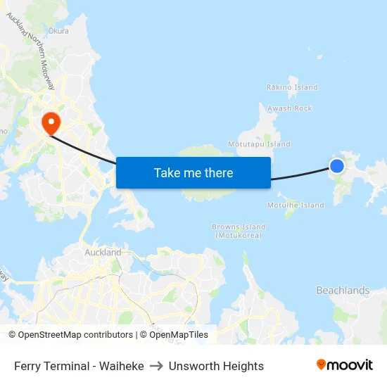 Ferry Terminal - Waiheke to Unsworth Heights map