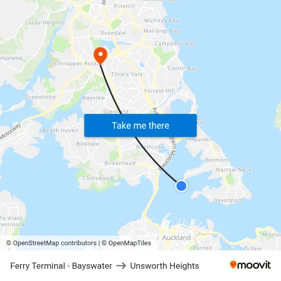 Ferry Terminal - Bayswater to Unsworth Heights map