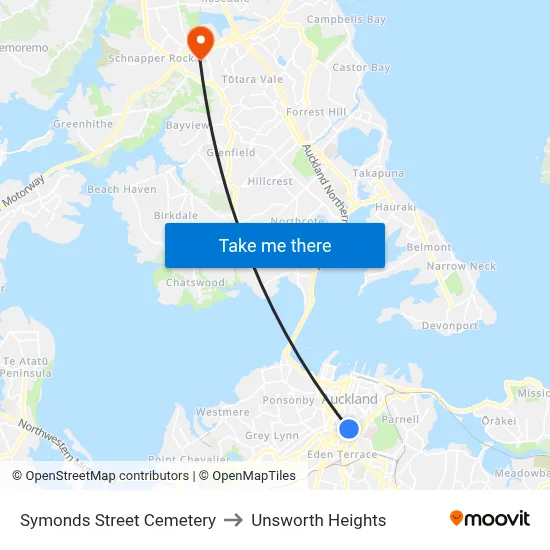 Symonds Street Cemetery to Unsworth Heights map