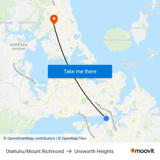 Otahuhu/Mount Richmond to Unsworth Heights map