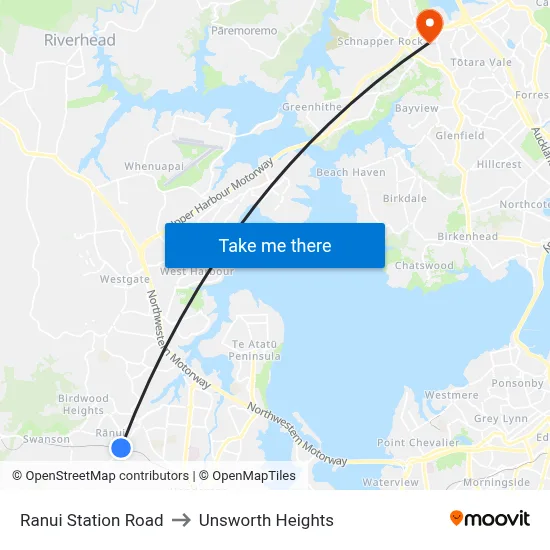 Ranui Station Road to Unsworth Heights map