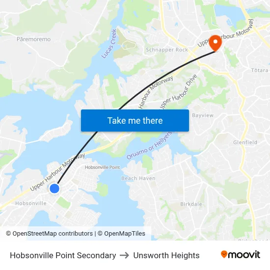 Hobsonville Point Secondary to Unsworth Heights map