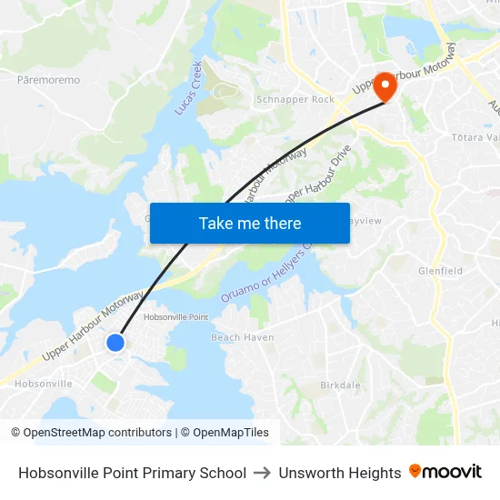 Hobsonville Point Primary School to Unsworth Heights map