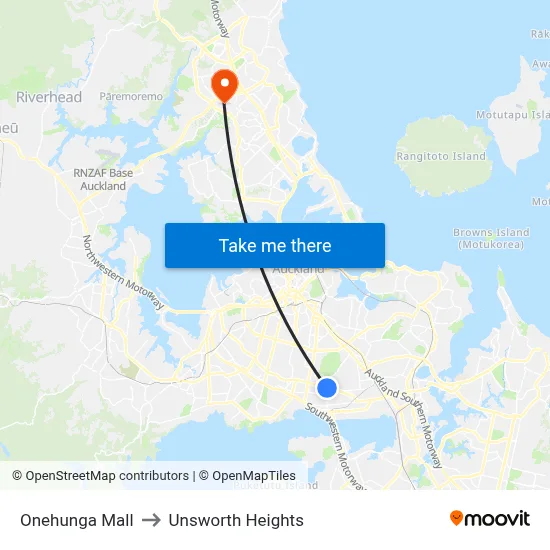 Onehunga Mall to Unsworth Heights map
