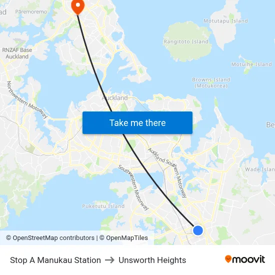 Stop A Manukau Station to Unsworth Heights map