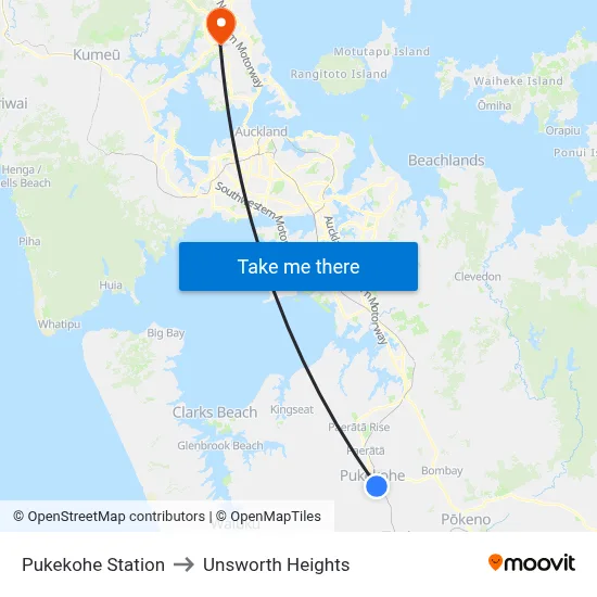 Pukekohe Station to Unsworth Heights map