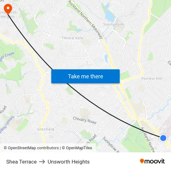 Shea Terrace to Unsworth Heights map