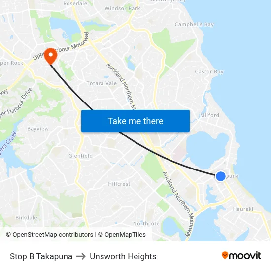Stop B Takapuna to Unsworth Heights map