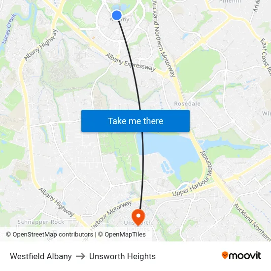 Westfield Albany to Unsworth Heights map