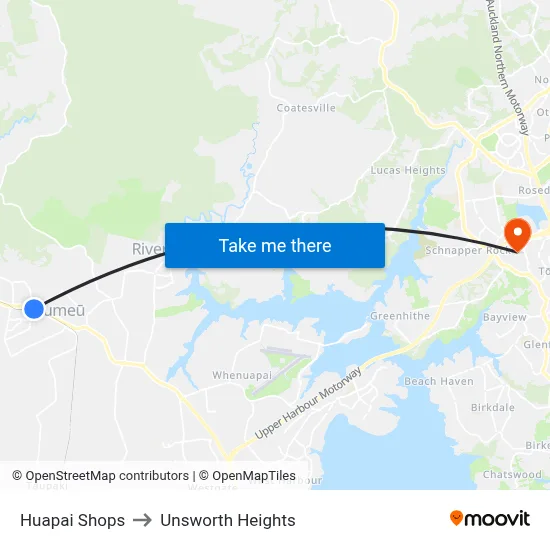 Huapai Shops to Unsworth Heights map
