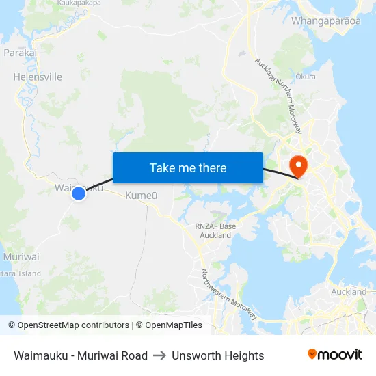 Waimauku - Muriwai Road to Unsworth Heights map