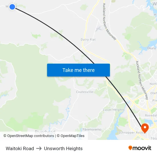 Waitoki Road to Unsworth Heights map