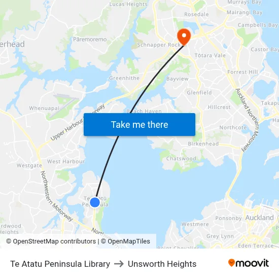 Te Atatu Peninsula Library to Unsworth Heights map