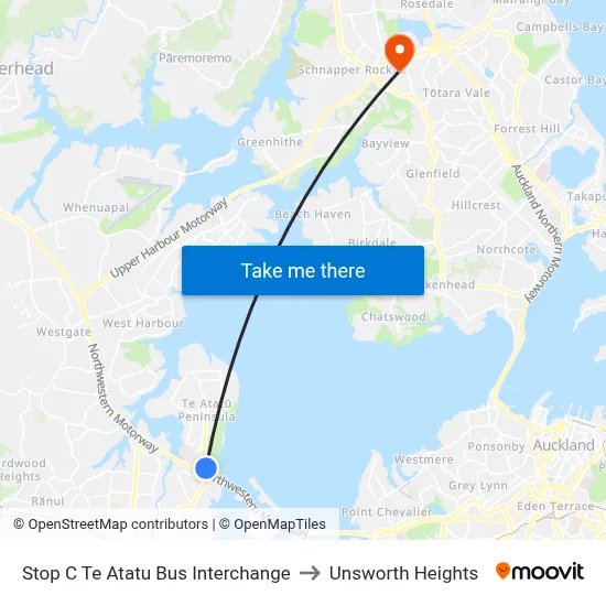 Stop C Te Atatu Bus Interchange to Unsworth Heights map