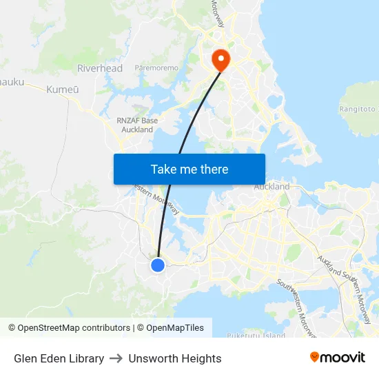 Glen Eden Library to Unsworth Heights map