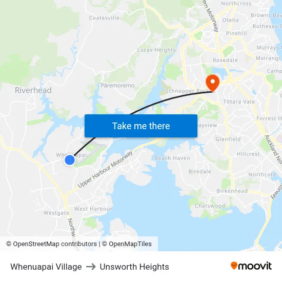 Whenuapai Village to Unsworth Heights map