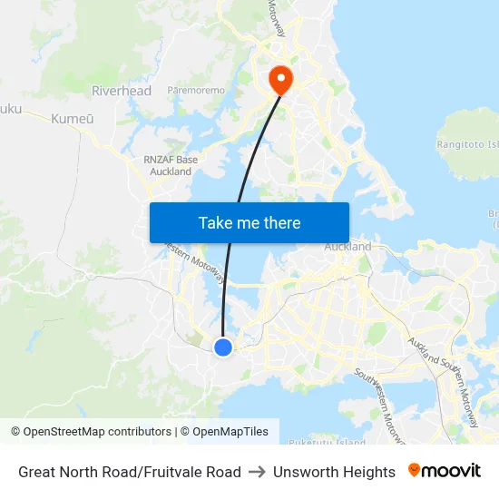Great North Road/Fruitvale Road to Unsworth Heights map