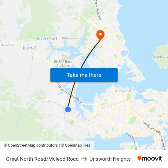 Great North Road/Mcleod Road to Unsworth Heights map