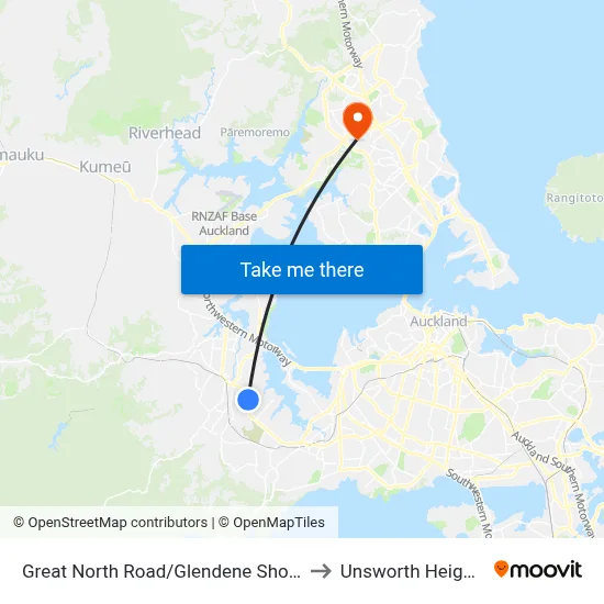 Great North Road/Glendene Shops to Unsworth Heights map