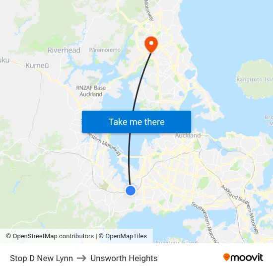 Stop D New Lynn to Unsworth Heights map