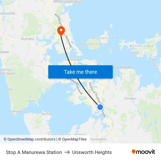 Stop A Manurewa Station to Unsworth Heights map