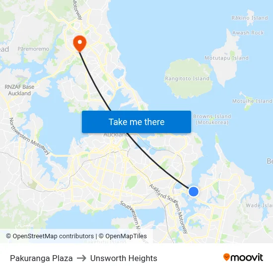 Pakuranga Plaza to Unsworth Heights map