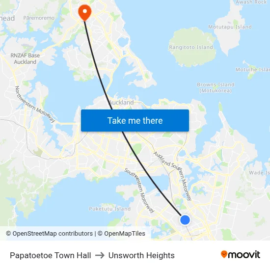 Papatoetoe Town Hall to Unsworth Heights map