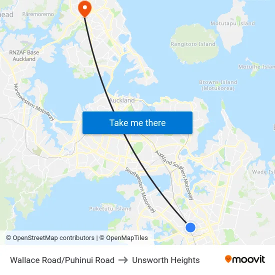 Wallace Road/Puhinui Road to Unsworth Heights map