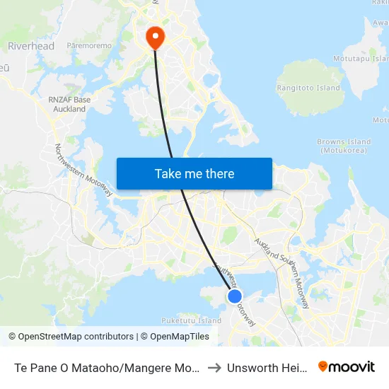 Te Pane O Mataoho/Mangere Mountain to Unsworth Heights map