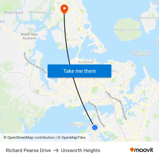Richard Pearse Drive to Unsworth Heights map