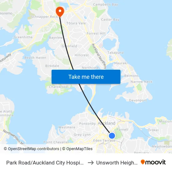 Park Road/Auckland City Hospital to Unsworth Heights map