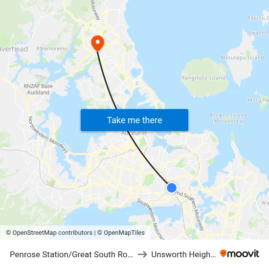 Penrose Station/Great South Road to Unsworth Heights map