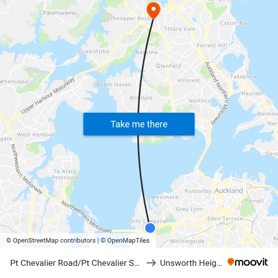 Pt Chevalier Road/Pt Chevalier Shops to Unsworth Heights map