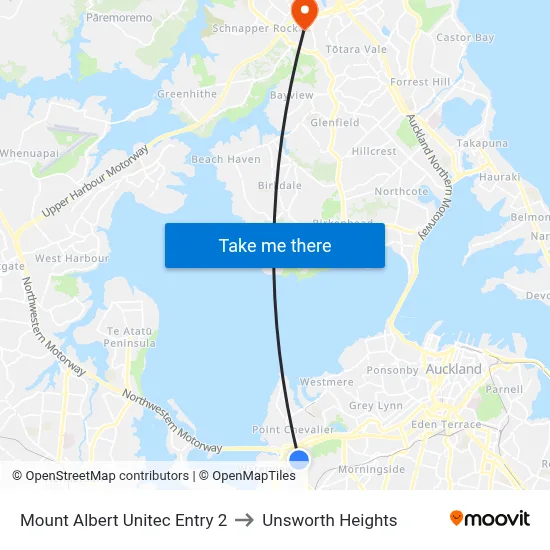 Mount Albert Unitec Entry 2 to Unsworth Heights map