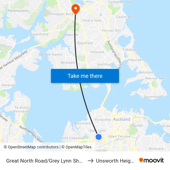 Great North Road/Grey Lynn Shops to Unsworth Heights map