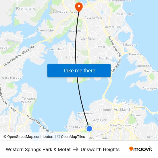 Western Springs Park & Motat to Unsworth Heights map