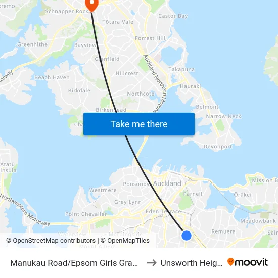 Manukau Road/Epsom Girls Grammar to Unsworth Heights map