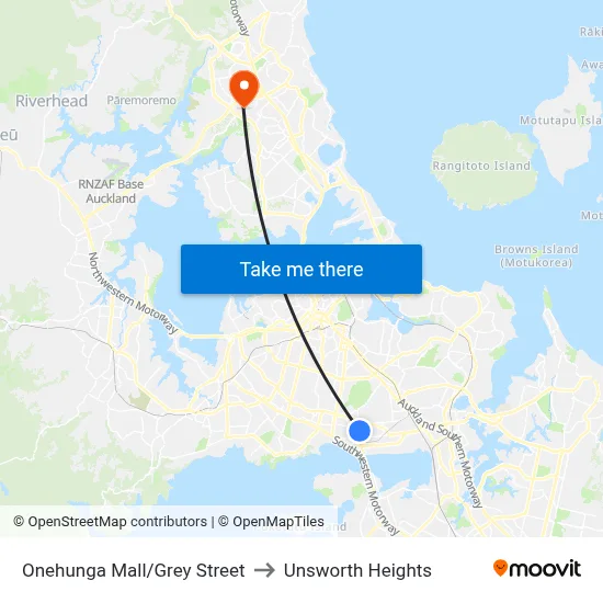 Onehunga Mall/Grey Street to Unsworth Heights map